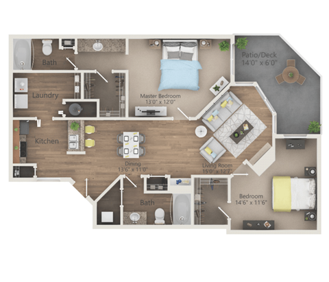 Magnolia 2 Bedroom 2 Bath floor plan at Altitude Blue Ash in Blue Ash, OH